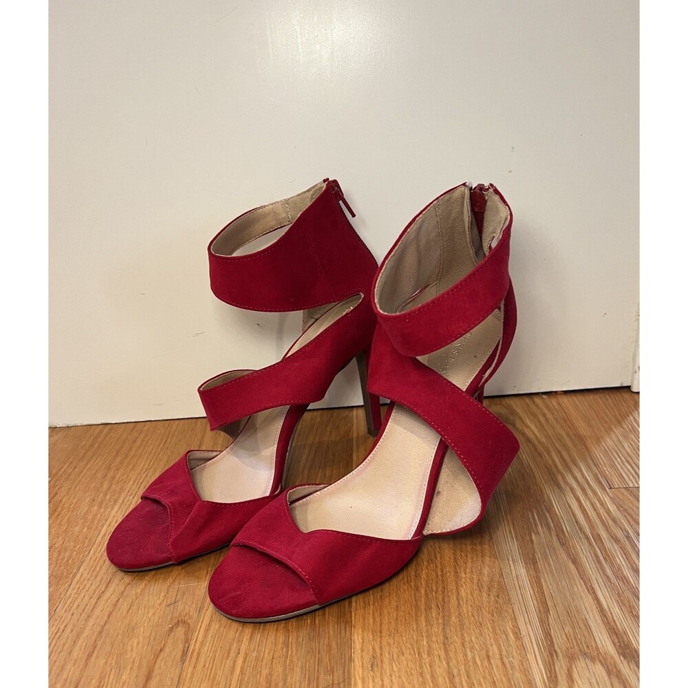 Christian Siriano Shoes Womens Size 9 Red Suede Heels Strappy Sandals Dress